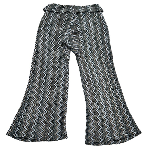 SWEET PEA BY STACY FRATI CHEVRON KNIT BOHEMIAN WIDE FLARE BOTTOM LEG PANTS - Picture 2 of 9